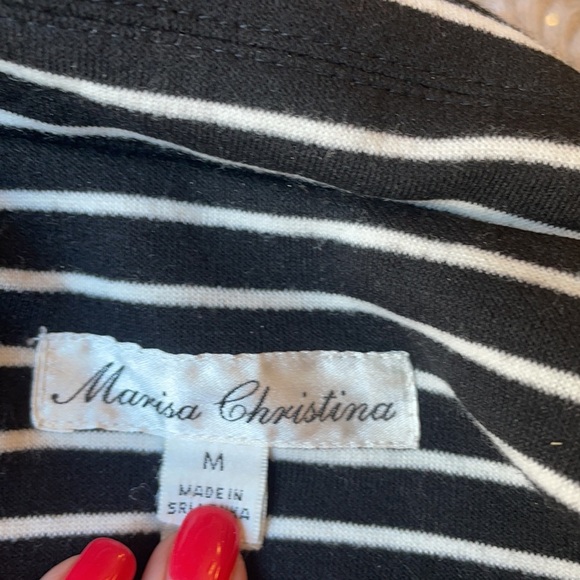 Women’s black and white striped BELTED JACKET. stretchy, double breasted. SZ med - Picture 14 of 16